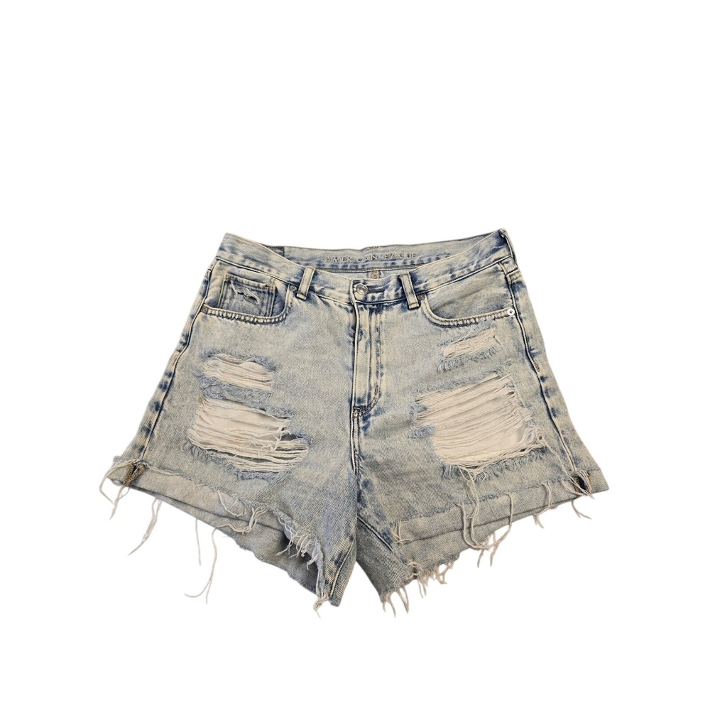 American Eagle Mom Shorts Size 6 Light Wash Distressed High Waisted Denim 0673